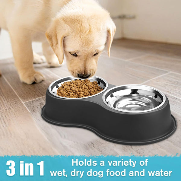 Epetslove Stainless Steel Dog Bowls Double Non-Slip Dog Water and Food Bowl | Pet Feeder Bowls, Dog Dishes, Raised Feeding Design, Double Bowls Set, for Puppies, Medium Dogs and Cats, Outdoor / Indoor5