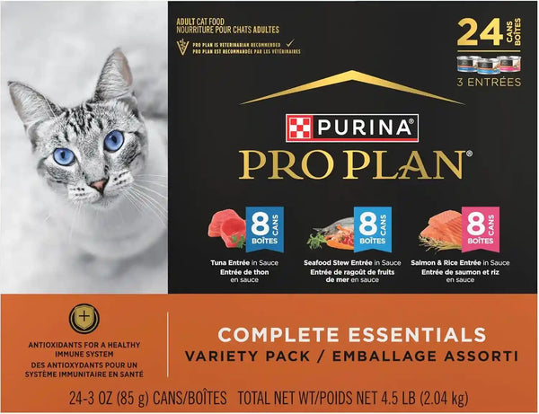 Purina Pro Plan High Protein Cat Food Complete Essentials Wet Cat Food Seafood Favorites Variety Pack 3 Ounce (Pack of 24)9