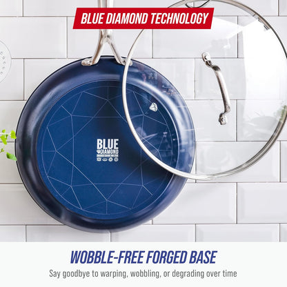12" Diamond Ceramic Nonstick Frying Pan Skillet with Lid, Blue | Pfas-Free Ceramic Nonstick, Dishwasher & Oven Safe, Stay Cool Handle, Durable Metal Utensil Safe, Egg & Omelet Pan6