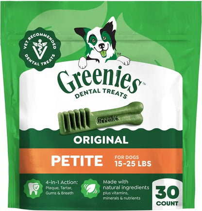 Greenies Petite Natural Dental Dog Treats, Original Flavor, 60 Count | Original Flavor, 47% Less Tartar, Freshens Breath, Natural Ingredients, Vitamins & Minerals, for Dogs 15-25 Lbs, 36 Oz. Pack14