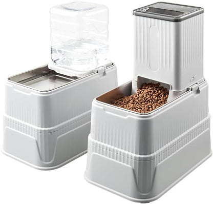 Elevated Dog Bowls Set, 1 Gallon Automatic Gravity Food Feeder & Water Dispenser with Stainless Steel Bowls, Adjustable Elevated Feeder for Small Medium Large Dogs, Anti-Choking & Neck Protection1