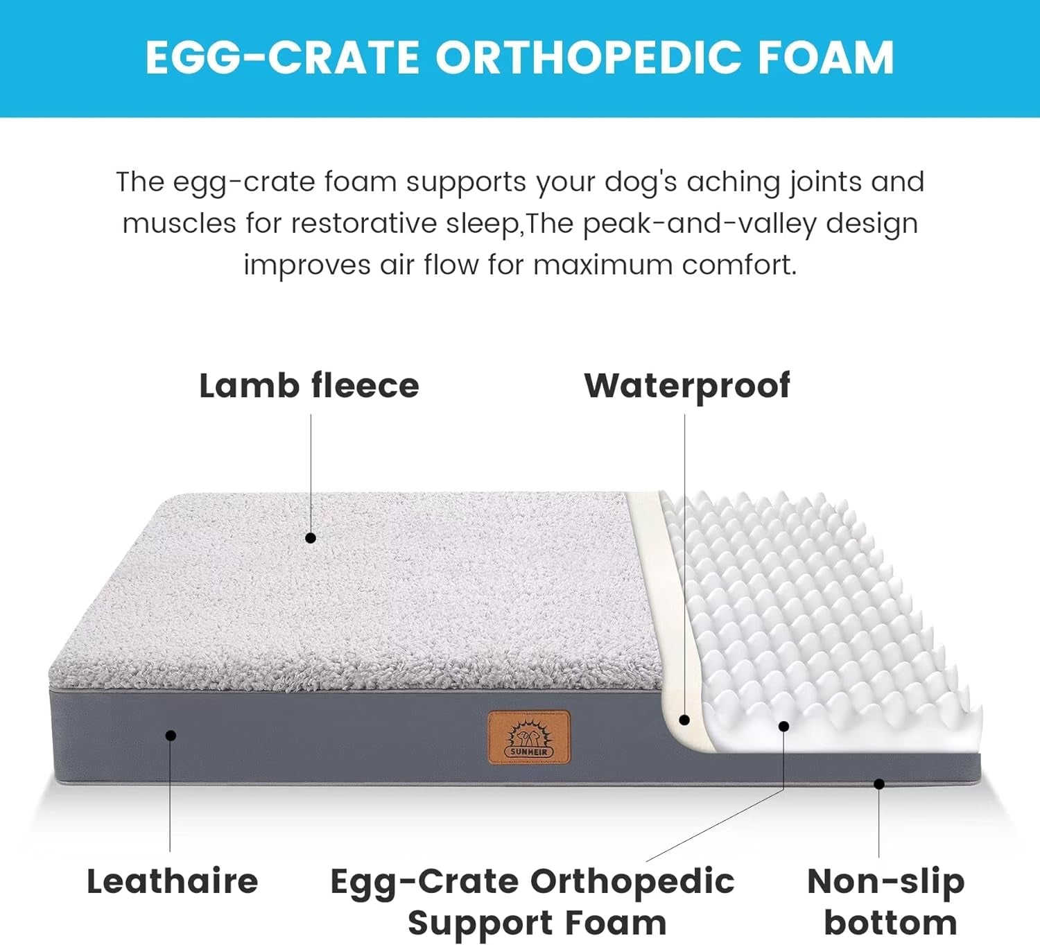 sunheir-orthopedic-dog-bed-for-large-dogs-big-waterproof-dog-crate-bed-with-removable-washable-cover-egg-crate-foam-support-anti-slip-bottom-deluxe-plush-pet-bed-mat-grey