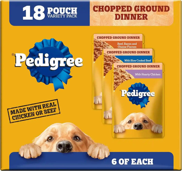 Pedigree Chopped Dinner Wet Dog Food Pouch, Variety Pack, 3.5 Oz, 30 Count | Chicken & Beef, Steam Cooked with Real Animal Protein, No Added Sugar, No Artificial Flavors, Serve as Topper or Meal15