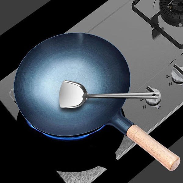 Pre-Seasoned Blue Carbon Steel Wok Pan, 13.5 Inch round Bottom Stir Fry Pan for Gas Stovetops - Heavy Duty Chinese Cookware with Stay-Cool Wooden Handle (5 Quart)6