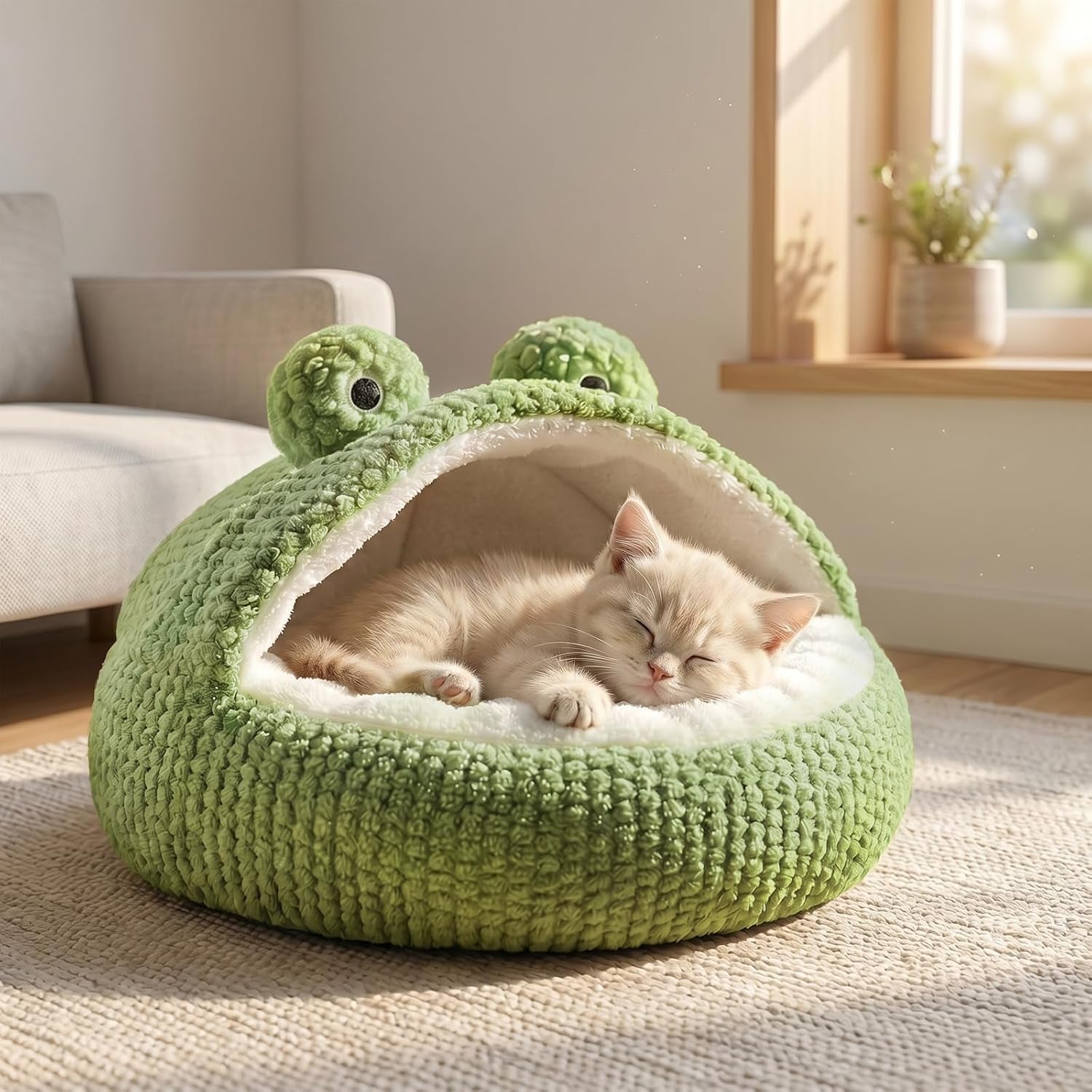 cwv-cute-cat-beds-kitten-beds-soft-small-dog-beds-washable-pet-beds-for-puppy-and-kitty-funny-frog-cat-cave-23-inches
