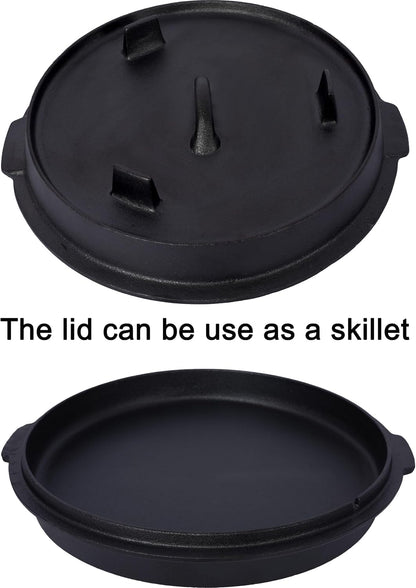 Cast Iron Camping Dutch Oven with Leg Base, 12 Quart Pre-Seasoned Dutch Oven Pot with Skillet Lid, Camp Cooking Pan Use on the Stove, on the Grill, Campfire & Stovetop Safe, with Lid Lifter (12 QT Base Leg)4