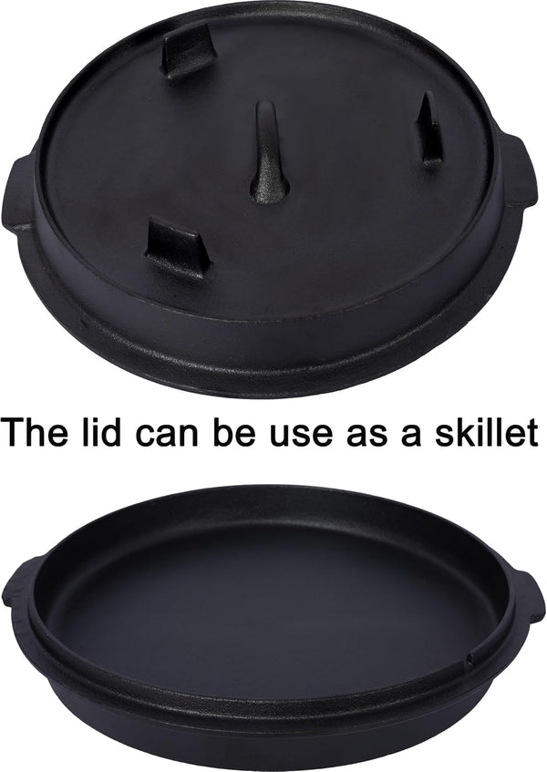 Cast Iron Camping Dutch Oven with Leg Base, 12 Quart Pre-Seasoned Dutch Oven Pot with Skillet Lid, Camp Cooking Pan Use on the Stove, on the Grill, Campfire & Stovetop Safe, with Lid Lifter (12 QT Base Leg)4