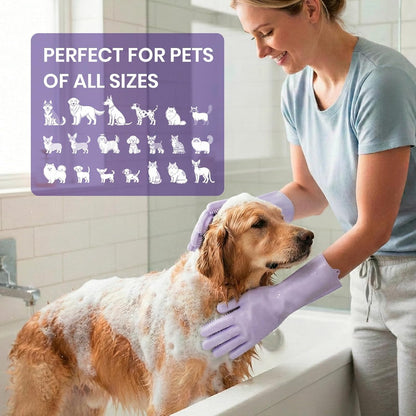 Silicone Pet Grooming Gloves Dog Washing Gloves for Bathing, 1 Pair Purple | 3000 Soft Silicone Bristles, 5-Finger Flexible, Gently Massages & Removes Fur, Non-Slip, Easy Clean, for Dogs/Cats/Horses5
