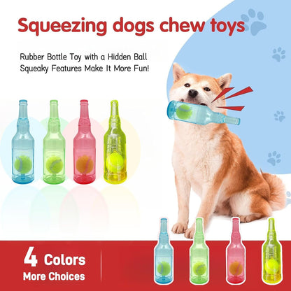 Tennis Ball in Bottle Dog Toy [2025 New Upgrade] Reinforced and Thickened Rubber Bottle Dog Chew Toy with Ball Squeaky Fetch Toy Tough (Blue, Medium)6