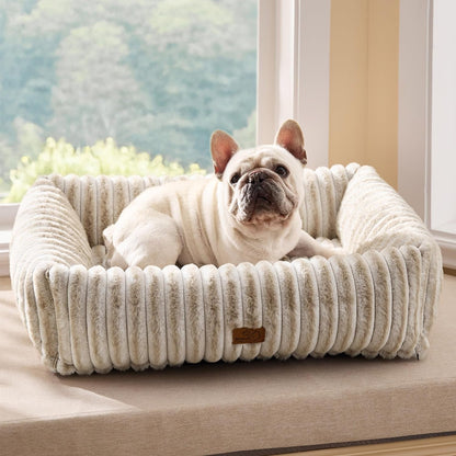 Bedsure Comfyfleece™ Cute Dog Bed for Small Medium Dogs Washable,25In Cream | Furry Puppy Beds,Square Rectangle Orthopedic Corduroy Aesthetic Pet Beds,Removable Zipper Cover,Non-Slip Bottom,Up to 15 Lbs27