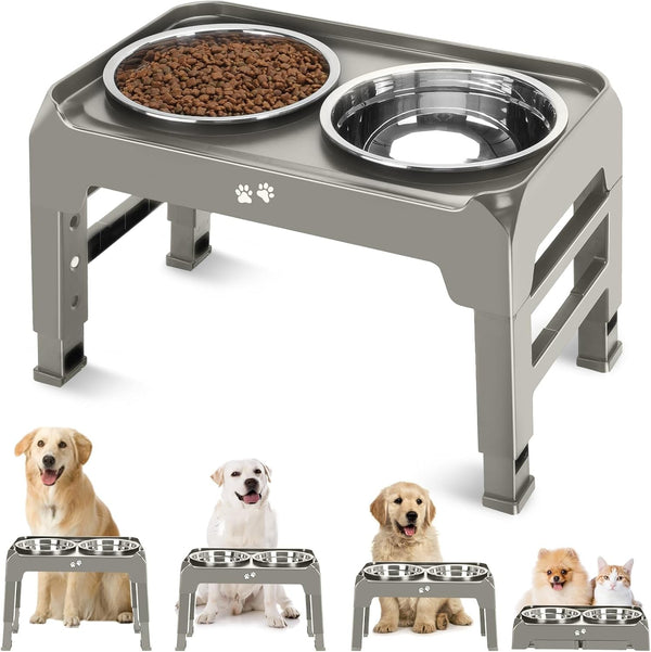 COMESOON Elevated Dog Bowls for Small Medium Dogs, 3 Height Adjustable Raised Stand with 2 Thick 6" Stainless Steel Food Bowls, Non-Slip Feeder Adjusts to 2.75", 6", 7.5", Black20