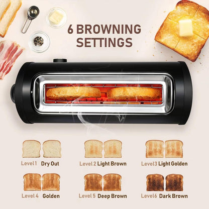 Long Slot Toaster 2 Slice,Cancel Reheat Defrost Functions,Removable Crumb Tray,6 Browning Settings,Extra Wide Long Slots,Stainless Steel,Black4