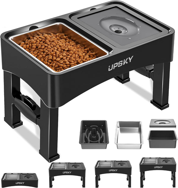 UPSKY 2-In-1 Elevated Dog Bowls Slow Feeder, 4 Height Adjustable Raised Bowl Stand, No Spill Dog Water Bowls, Anti-Slip Food and Water Bowls for Small Medium Dogs(Not Include Stainless Steel Bowl)11