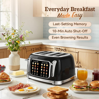 Retro Toaster 4 Slice with Stainless Steel Wide Slot Touch Screen for Family Breakfast, 6 Browning Levels for Bagel & Bread, Reheat & Defrost, Removable Crumb Tray, Jet Black5