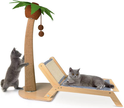 Cat Scratching Post with Beach Chair 2-In-1, 29.5" Tall Palm Tree | Cat Scratching Post with Lounge and Interactive Hanging Ball, Outdoor Cat Furniture for Kitten Adults Cat Play and Rest1