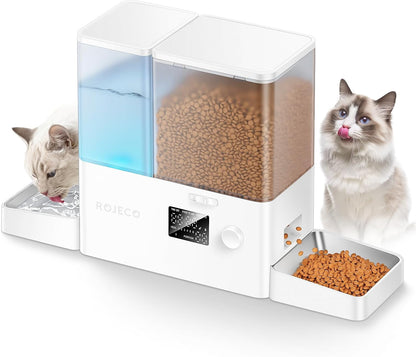 Rojeco 36Cups/8.5L Pet Automatic Cat Feeder and Gravity Water Dispenser,Stainless Steel Bowls 2-In-1 Set Large Capacity 5L Food Feeder and 3.5L Water Fountain for Cats,Pets,Small Dogs,Black9