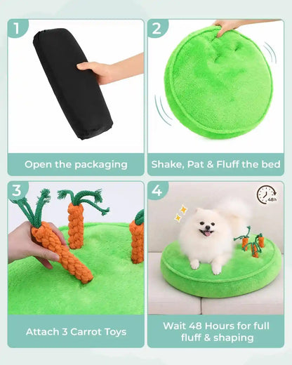 KSIIA Puppy Bed for Small Dogs, 28 Inch Washable Calming Plush round Dog Bed with Carrot Chew Toy, Orthopedic Support, Anti-Anxiety & Non-Slip Base for Puppies & Cats, Green9