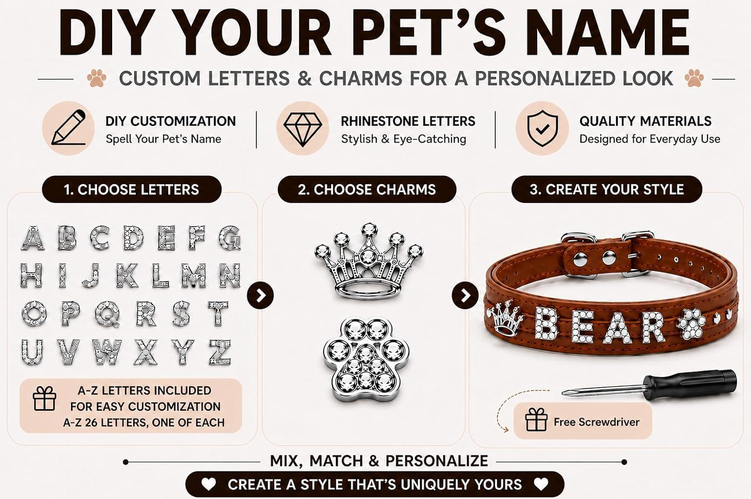 customized-dog-collar-and-leash-set-with-name-rhinestone-letter-pu-leather-collar-adjustable-bling-pet-collar-with-crown-paw-charms-for-dogs-brown