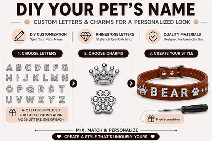 Customized Dog Collar and Leash Set with Name, Rhinestone Letter PU Leather Collar, Adjustable Bling Pet Collar with Crown & Paw Charms for Dogs, Brown3
