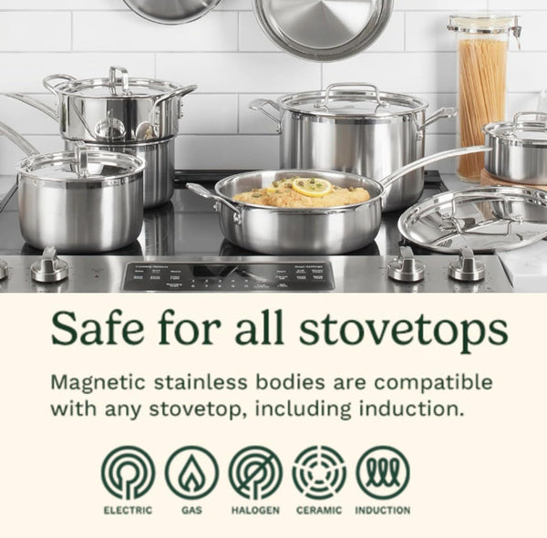 Stainless Steel Pots and Pans Set, Induction Compatible, 12 Pc | 12-Pc  Stainless Steel Cookware Set with Saucepans, Sauté Pan, Stockpot, & Skillets, Oven Safe to 500°F, MCPS-12N4
