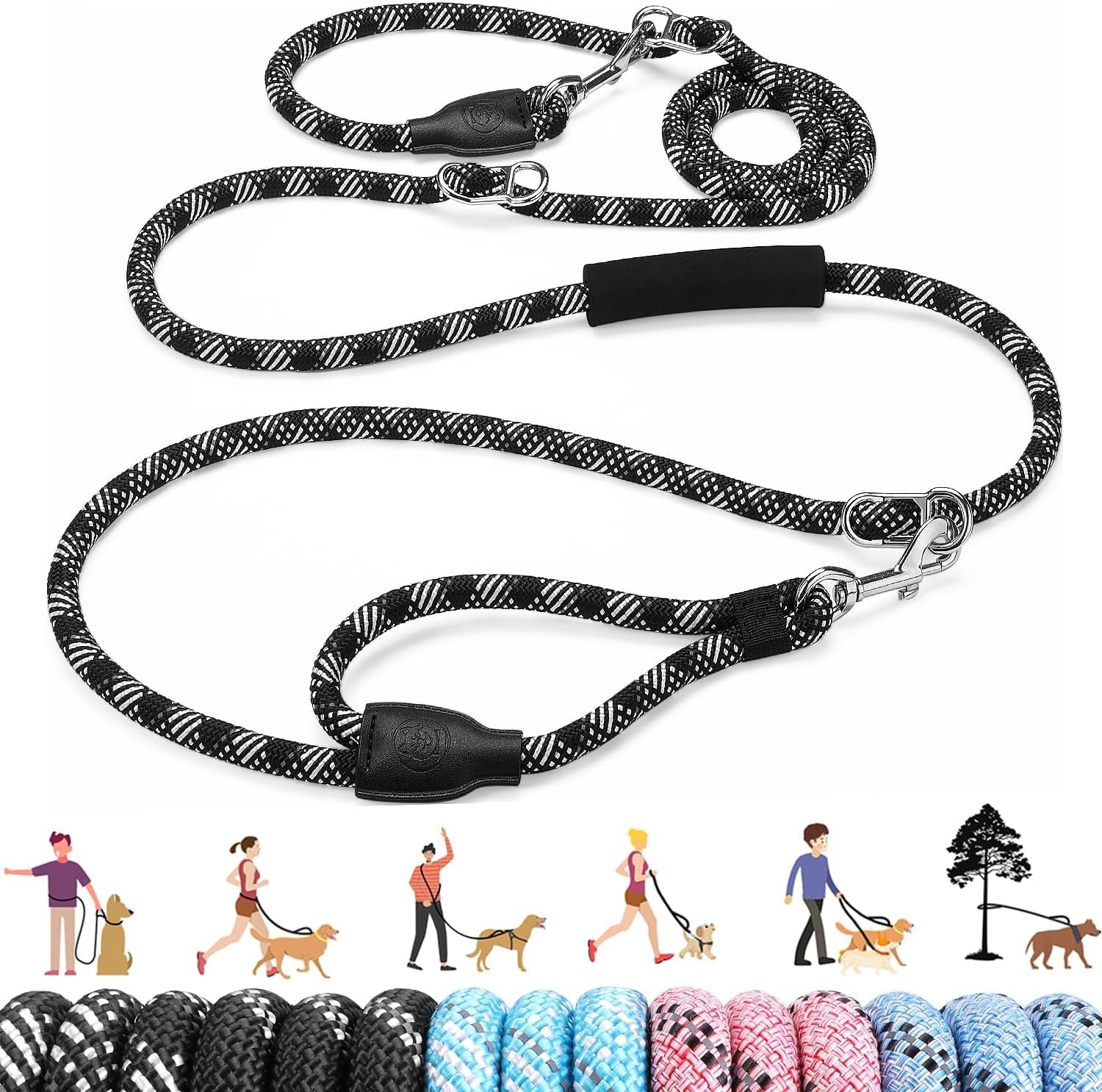 lukovee-hands-free-dog-leash-10ft-adjustable-training-lead-1-2-inch-nylon-heavy-duty-lead-no-pull-for-large-medium-dogs-tangle-free-reflective-waist-leash-for-walking-running-black