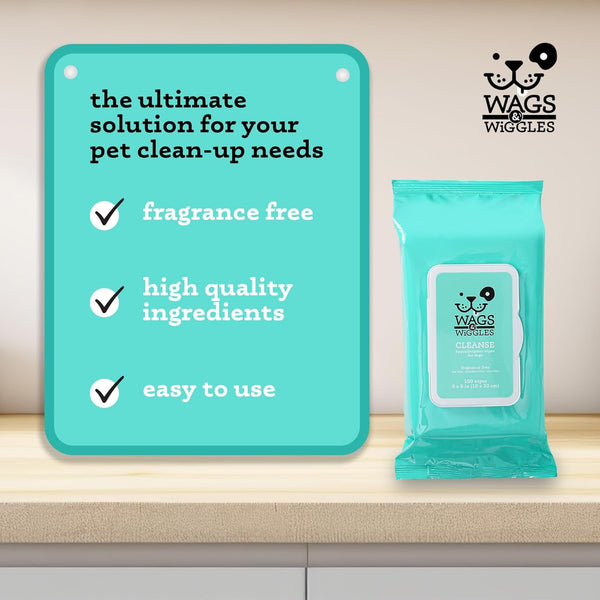 Wags & Wiggles Hypoallergenic Dog Wipes for Sensitive Skin, Fragrance-Free Waterless Cleansing Cloths for Paws, Face, and Dog Body, No SLS, Parabens, or DEA, 100 Count | Waterless Cleansing Cloths for Paws, Face, and Body; No SLS, Parabens, or DEA for Sensitive Skin5