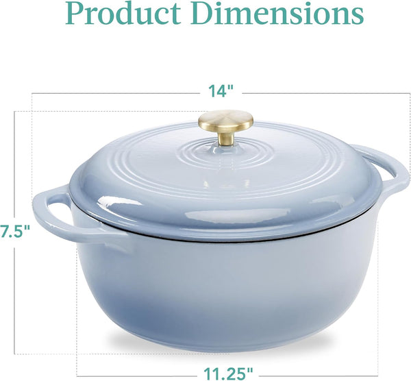 Best Choice Products 6 Quart Enamel Cast-Iron round Dutch Oven, Family Style Heavy-Duty Pre-Seasoned Cookware for Home, Kitchen, Dining Room, Oven Safe W/Lid, Dual Handles - Cornflower Blue8