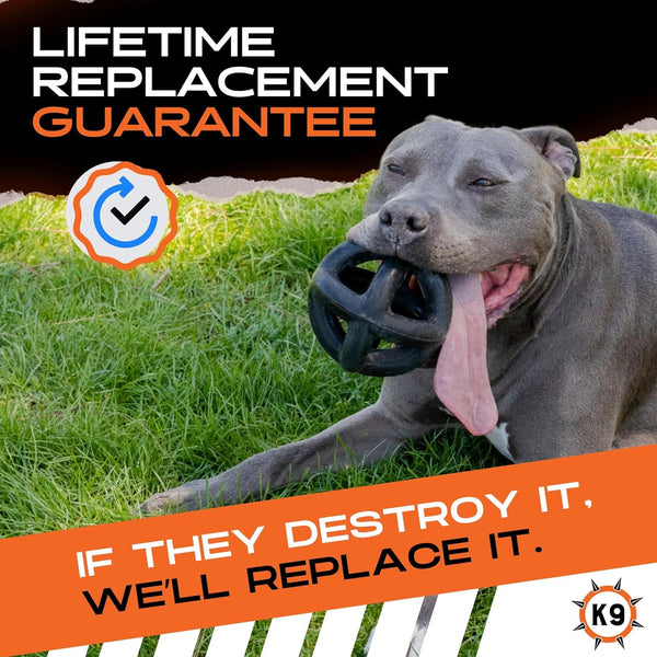Monster K9 Ring Ball | Virtually Indestructible. Lifetime Guaranteed. | VULCRON™ Natural Rubber | Durable, Heavy Duty Dog Chew Toy for Aggressive Chewers | Medium & Large Breeds, 5.5”2