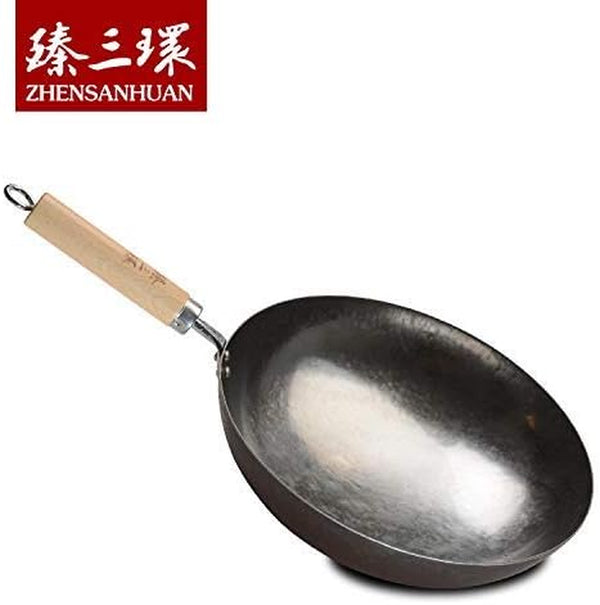 Zhensanhuan Chinese Hand Hammered Iron Pow Woks and Stir Fry Pans Wooden Handle (Silver-Not Seasoned 32Cm)7