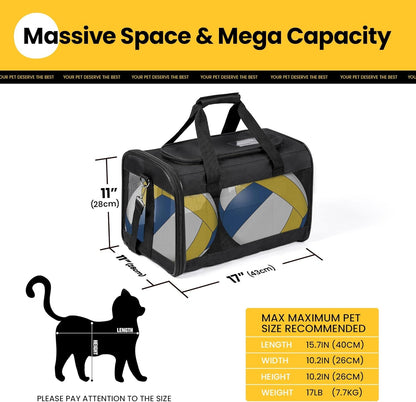 Conlun Cat Carrier Airline Approved, Soft-Sided Dog Carrier with Inner Safety Leash, Pet Transport Carrier for Small-Medium Cats Puppies up to 15 Lbs, Collapsible Travel Kitten Carrier Bag -Blackm | Airline Approved,With Inner Safety Leash,Collapsible Pet Transport Carrier for Small Dog/Medium Cats2