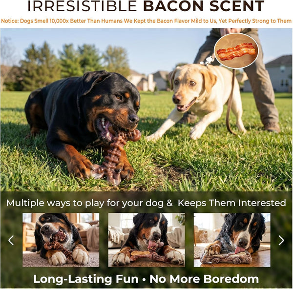 Kseroo 3-Pack Indestructible Dog Chew Toys for Aggressive Chewers, 25-90Lbs | Bacon Flavored Rock-Hard Solid Nylon Dog Bones for Medium & Large Breeds, Keeps Them Busy, Dental Textured, Long Lasting - XL3