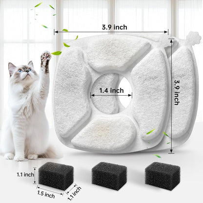 32 Pcs Cat Water Fountain Replacement Filters-16 Pack Cat Fountain Filters with 16 Pack Sponges, Enhanced Compatibility Pet Fountain Filter Fit for 95Oz/2.8L 135Oz/4L 67Oz/2L Pet Drinking Fountain3