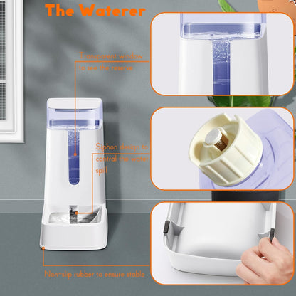 2 Packs Automatic Cat Feeder and Waterer, Gravity Dog Food and Water Dispenser Set for Small Medium Big Pets Cats Dogs Puppy Kitten, 1 Gallon X 2 (White)5
