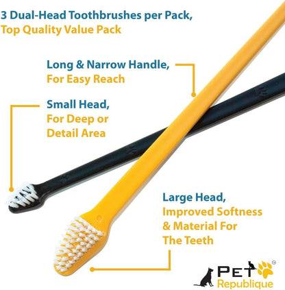 Pet Republique Dog Toothbrush Set of 6 – Dual Headed Dental Hygiene Brushes for Small to Large Dogs, Cats, and Most Pets4