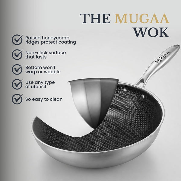 ® 11" Honeycomb Stainless Steel Wok with Lid, Nonstick, Induction Safe | Heavy-Duty Stir Fry Pan, Induction Compatible & Even Heat Distribution, Pfoa-Free Non Toxic Cookware, Oven & Dishwasher Safe3