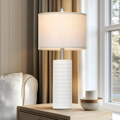 27" Ceramic Table Lamp, Farmhouse Table Lamp for Living Room, White Lamp for Bedroom, Night Stand, Modern Bedside Lamp Set of 2, End Table Lamps, White(2 Bulbs Included)6
