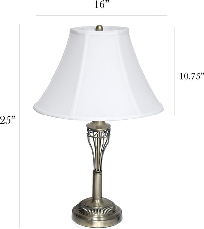 LC1001-ABS Antique Brass Three Pack Lamp Set (2 Table Lamps, 1 Floor Lamp) with Fabric White Bell Shaped Shades10