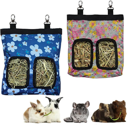 RIOUSSI Guinea Pig Hay Feeder, Hanging Rabbit Hay Feeder Bag. Blueflower | Upgraded Double Layer Fabric | Bite Resistant | Cleaner Hay & Less Mess | Small Animal Hay Holder for Bunnies & Chinchillas25