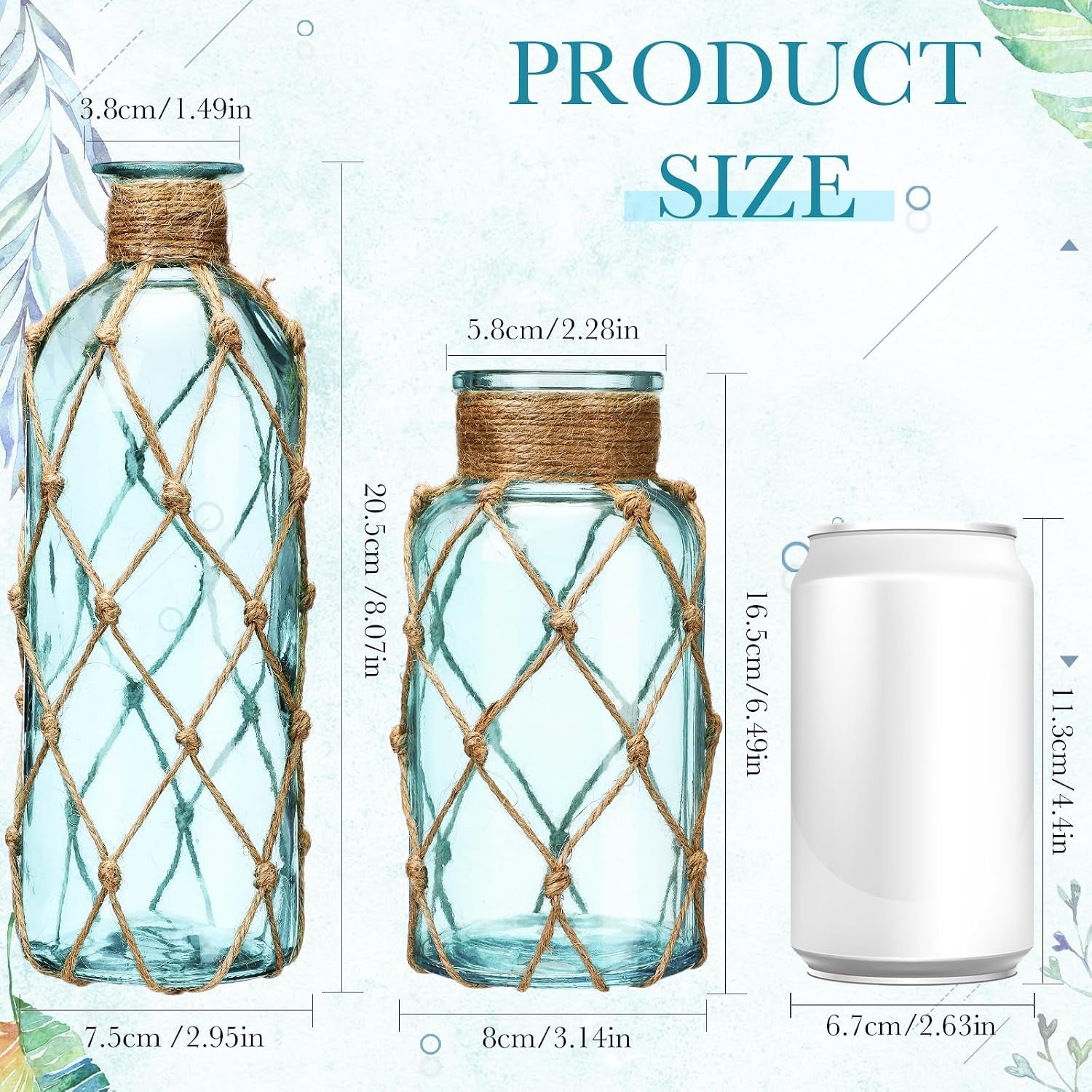 set-of-2-coastal-glass-flower-vase-with-boho-rope-light-blue-coastal-vase-small-sea-glass-jar-nautical-beach-bottle-for-wedding-table-centerpieces-floral-arrangement-decor