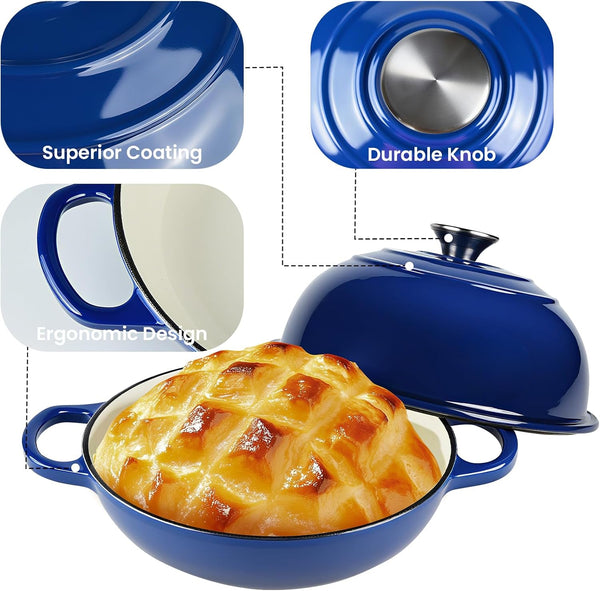 Dutch Oven for Bread Baking, Bread Oven, Enameled Cast Iron Dutch Oven, Bread Pot with Dome Lid, Oven Safe up to 500°F, 6 Quart, Blue9