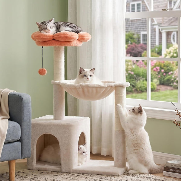 Flower Cat Tree 34” Cat Tower with Scratching Post & Big Hammock | Forest Cat Tower with 16” Hammock, Spacious Cat House,34” Scratching Post,Removable Flower Bed, Small Cat Tree for Large Cats8
