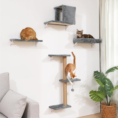 FUKUMARU Cat Wall Shelves, 4 in 1 Set, Beige | Stable & Safe Cat Walls Furniture, Wooden Kitten Climbing Wall with Scratching Post for 16 Inch Drywall12