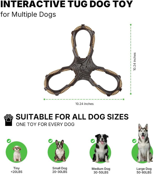 Durable Dog Tug Toy for Multiple Dogs - 3-Way Tug of War Dog Toy, Dog Chew Toy Promotes Dental Health, Interactive Dog Toys for Reducing Boredom3