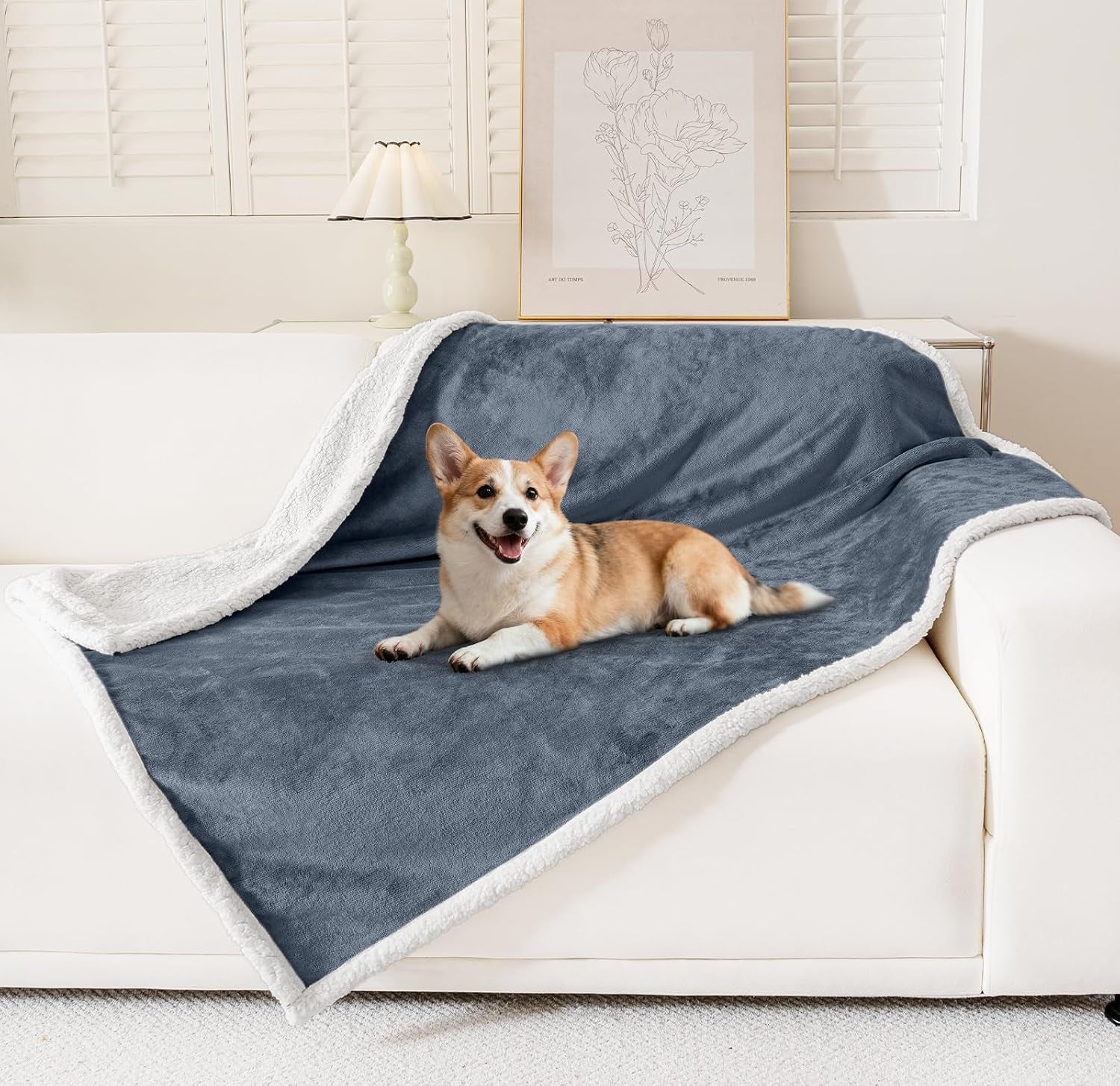 smiry-waterproof-blanket-throw-reversible-dog-blanket-for-sofa-couch-bed-soft-leakproof-sherpa-fleece-washable-furniture-couch-protector-for-large-dogs-cats-40x60-grey-white