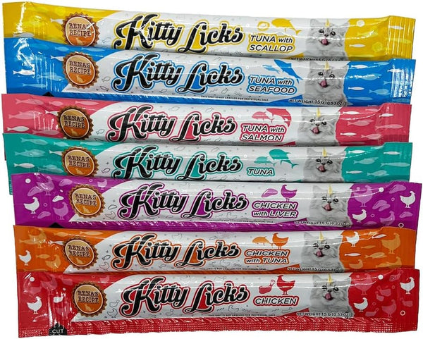Rena'S Recipe Kitty Licks Lickable Cat Treats Variety Pack, 28 Tubes | Creamy Purée Cat Treats in 7 Delicious Flavors, Including Tuna and Chicken.5