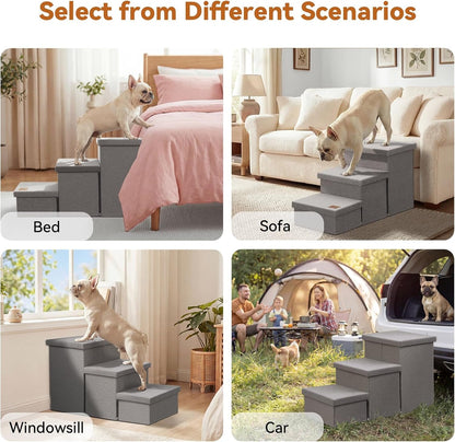 Zerbuger Wider Dog Ramp for High Bed with Storage 18" H, Foldable Dog Stairs for Small Medium Large Older Senior Animal, Sturdy Dog Step for Climbing Bed or Couch, Arthritis-Friendly (Gray, No Condo)2