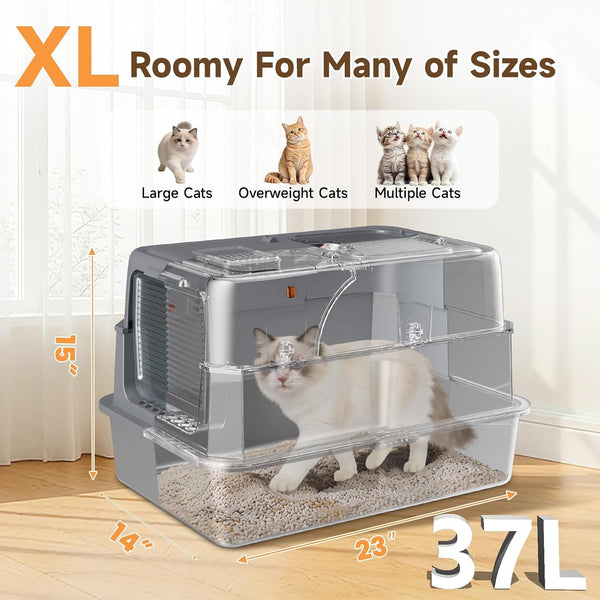 Enclosed Stainless Steel Litter Box, XL Covered Metalpan Includes Mat Scoop | Easy Cleaning Anti-Urine Leakage Non-Sticky Front Entry Top Exit9