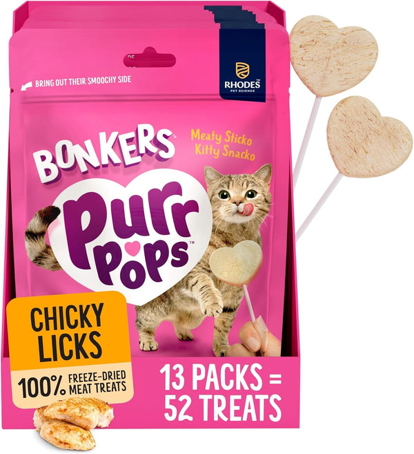 Bonkers Purrpops Freeze-Dried Chicken Flavored Lollipop Cat Treats, 4 Pieces (Pack of 13)1