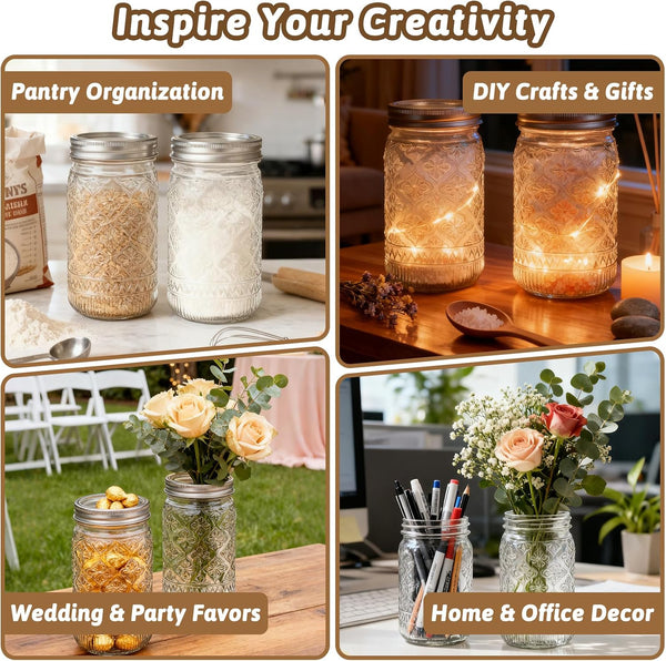 Wide Mouth Mason Jars 32Oz, 12-Pack with Airtight Lids and Bands | Quart Glass Canning Jars for Pickling, Food Storage, Fermentation, Overnight Oats; Includes Rustic Stickers, Tags, Brush5
