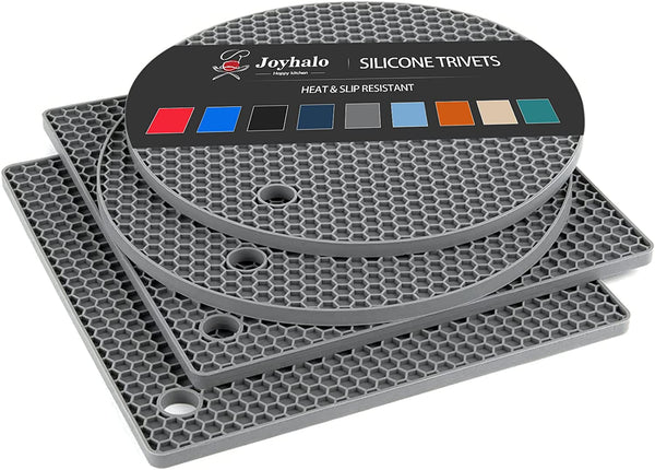 4 Pack Trivets for Hot Dishes | Hot Pads for Kitchen, Silicone Pot Holders for Kitchen Countertops,Table, Hot Pots and Pans, Easy to Wash and Dry, Grey1